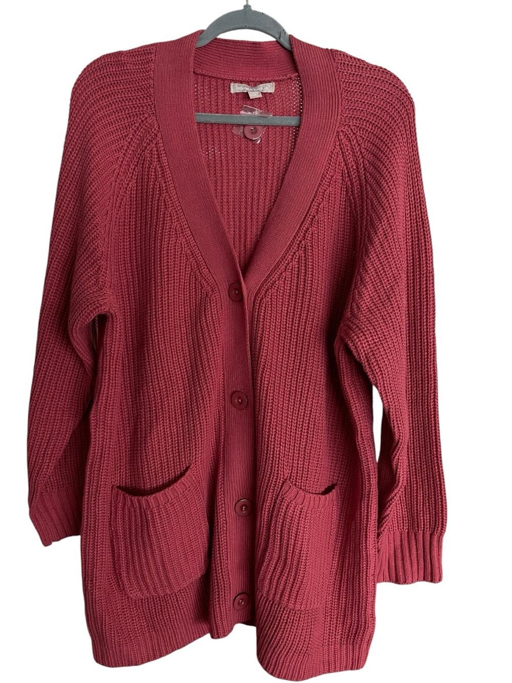 Woman Within 1X 22/24 Red Chunky Knit Cardigan Long Cotton Blend NWOT
